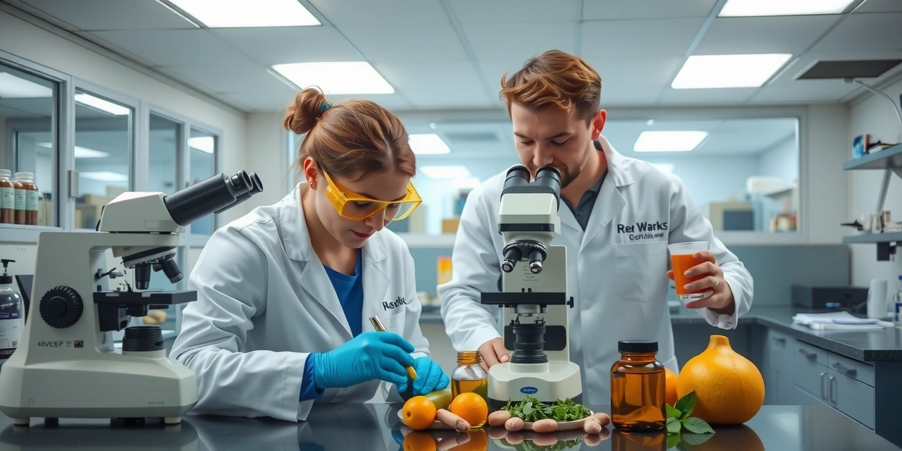 Laboratoire moderne avec scientifiques testant des ingrédients naturels