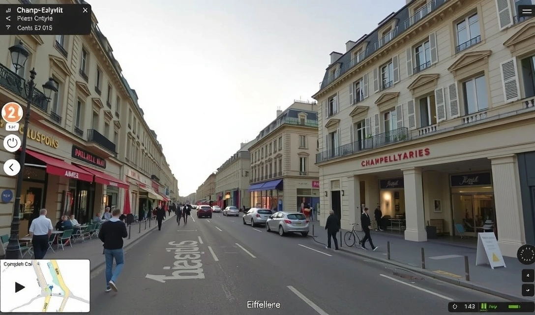 Détail de la rue des Champs-Élysées près de l'adresse d'Eiffelvitvb