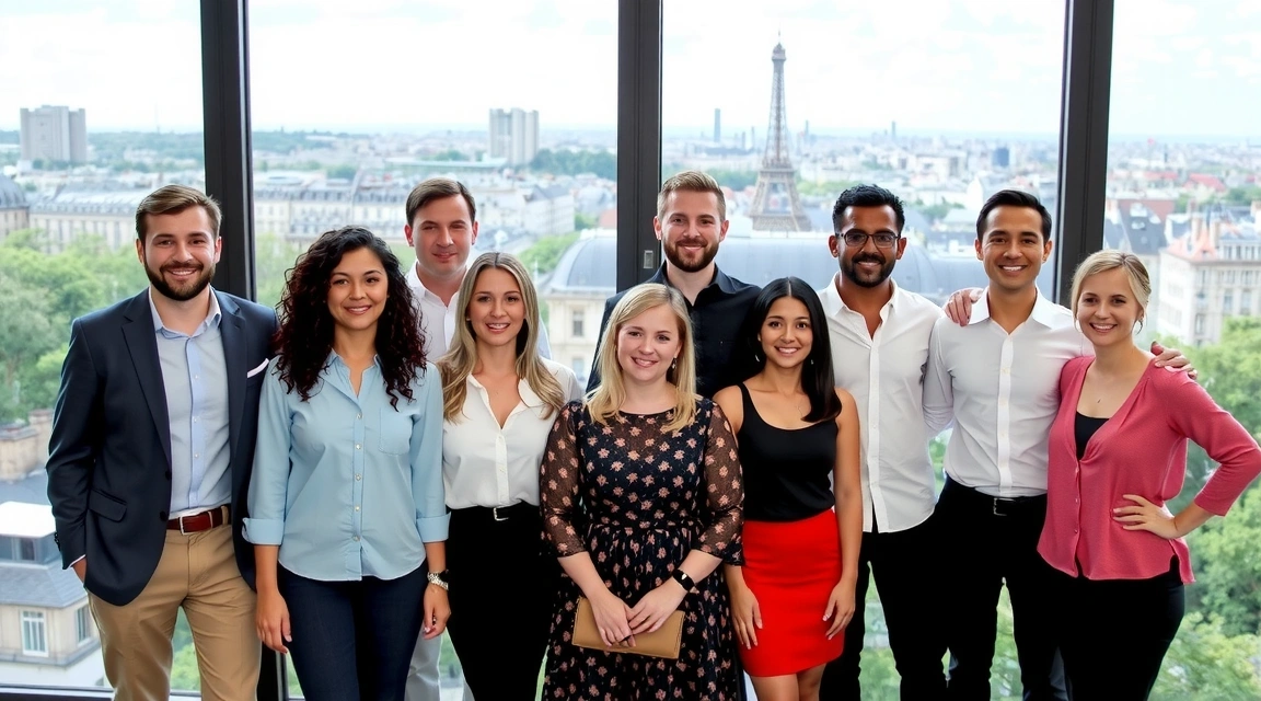 Équipe d'Eiffelvitvb posant devant leur bureau parisien